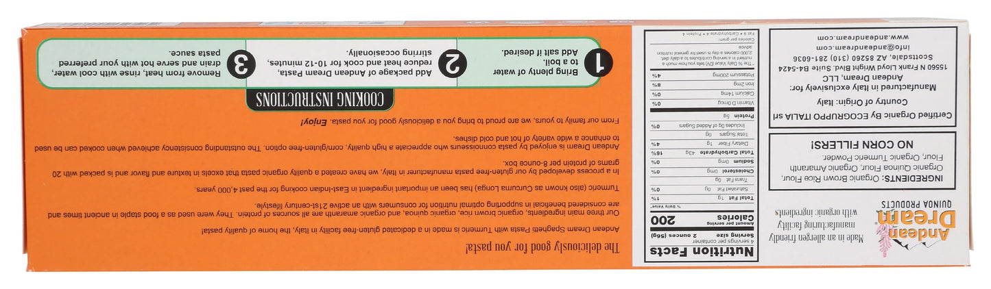 ANDEAN DREAM Organic Spaghetti with Turmeric, 8 OZ