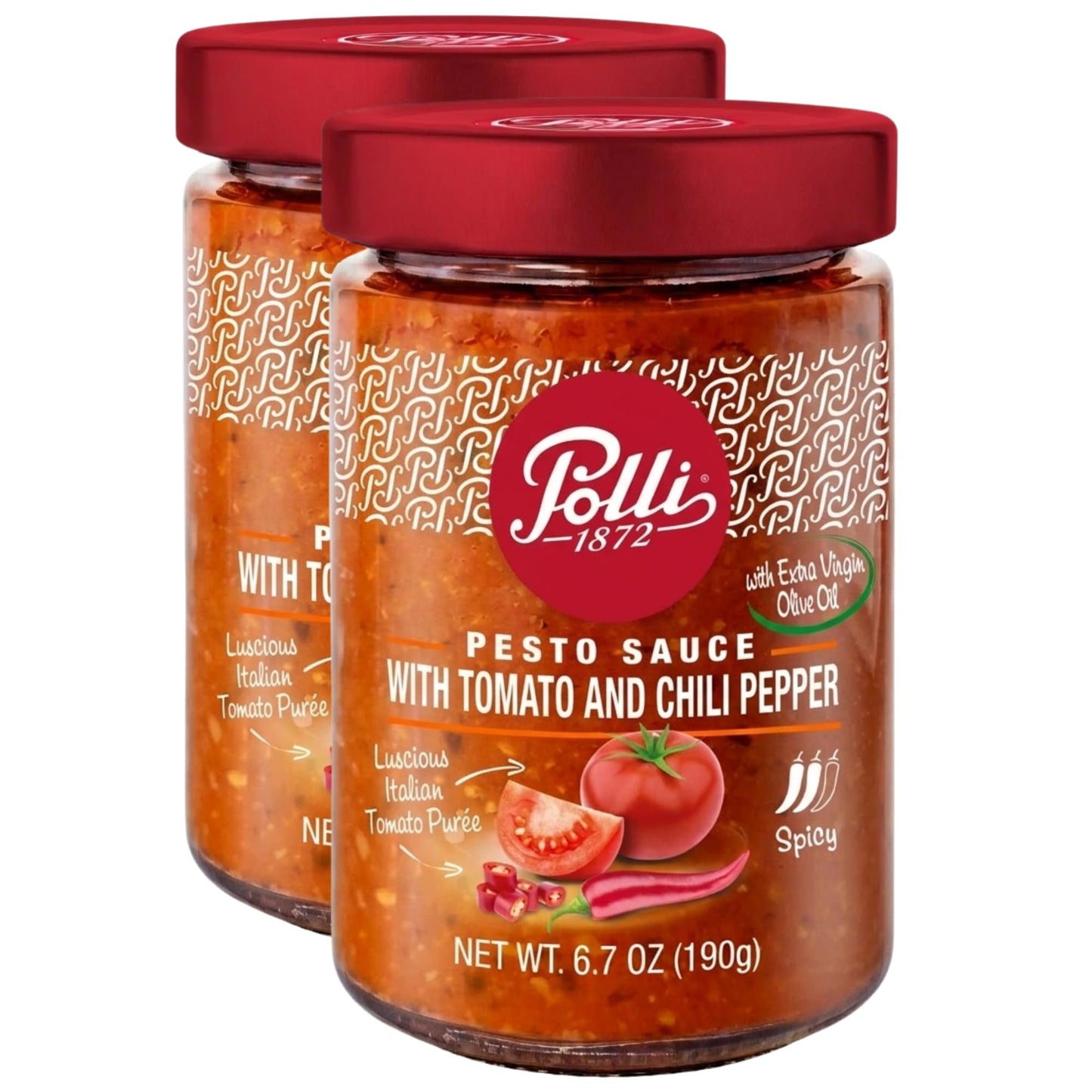 Polli Pesto Sauce Arrabbiata, Italian Tomatoes and Chilli Pepper With Extra Virgin Olive Oil | Pasta Risotto and Bruschetta Sauce | Spicy - 2 Pack