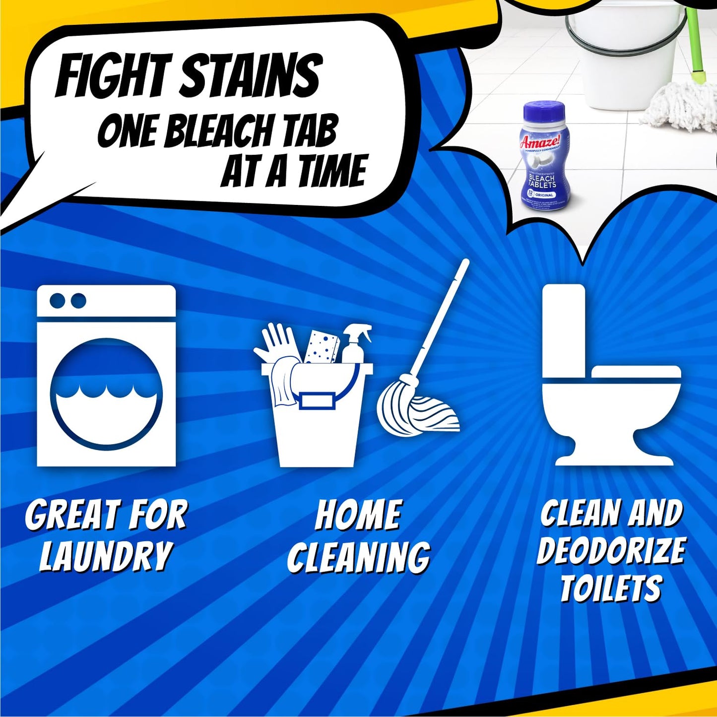 AMAZE Ultra Concentrated Bleach Tablets [32 tablets] - Lavender Scent - for Laundry, Toilet, and Multipurpose Home Cleaning. No Splash Liquid Bleach