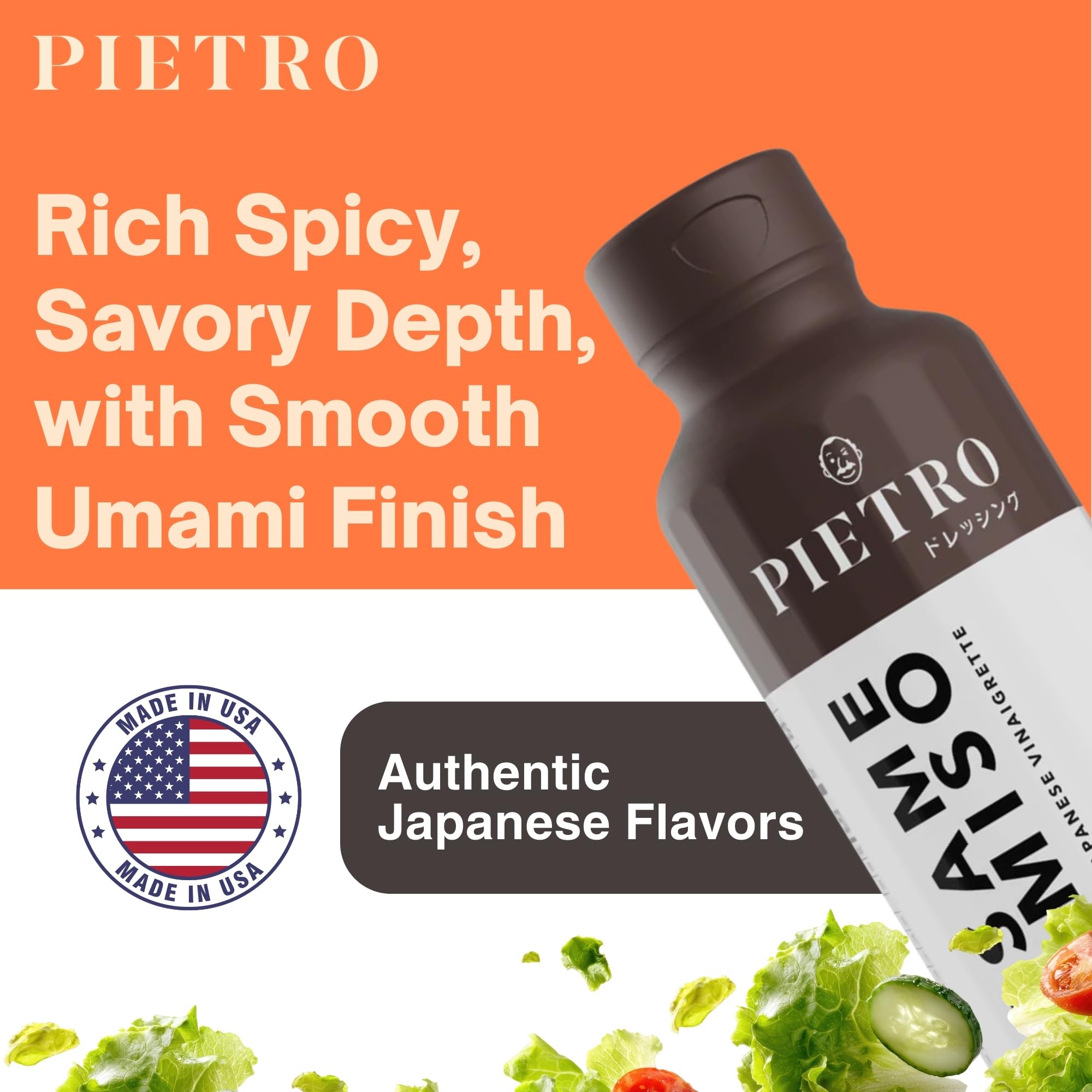 Pietro Sesame & Miso Dressing - No MSG & Gluten Free Japanese Style Marinade and Vinaigrette - For Salads, Vegetables, Seafood & Grain Bowls - 9.3 oz