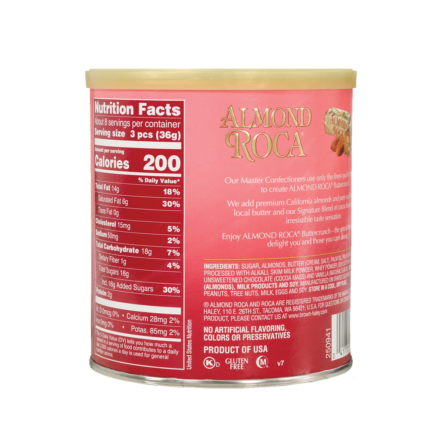 Almond Roca Pack of 4 Canisters - 10oz Individually Wrapped Chocolate Candy - Classic Buttercrunch Toffee with Almonds - Gluten Free, Kosher