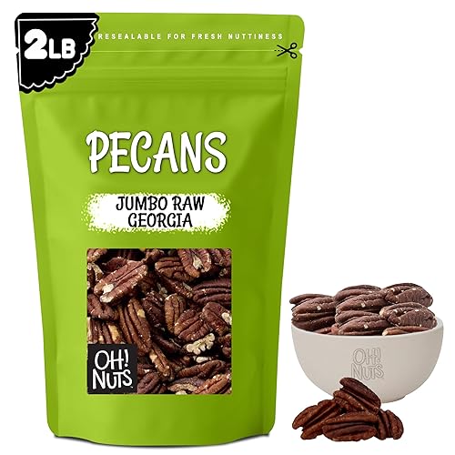 Oh! Nuts Pecans Halves & Wholes - Raw - 100% Natural - 2 lb - Raw Georgia Pecans - Packed in New York Zip-Seal Bag for Exceptional Freshness