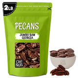 Oh! Nuts Pecans Halves & Wholes - Raw - 100% Natural - 2 lb - Raw Georgia Pecans - Packed in New York Zip-Seal Bag for Exceptional Freshness