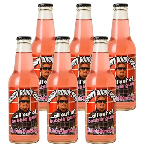 Rocket Fizz Rowdy Roddy Piper Bubble Gum Soda Flavor | Cane Sugar | Craft Soda Pop Drinks | 12 oz in Glass Bottle (6 Pack)