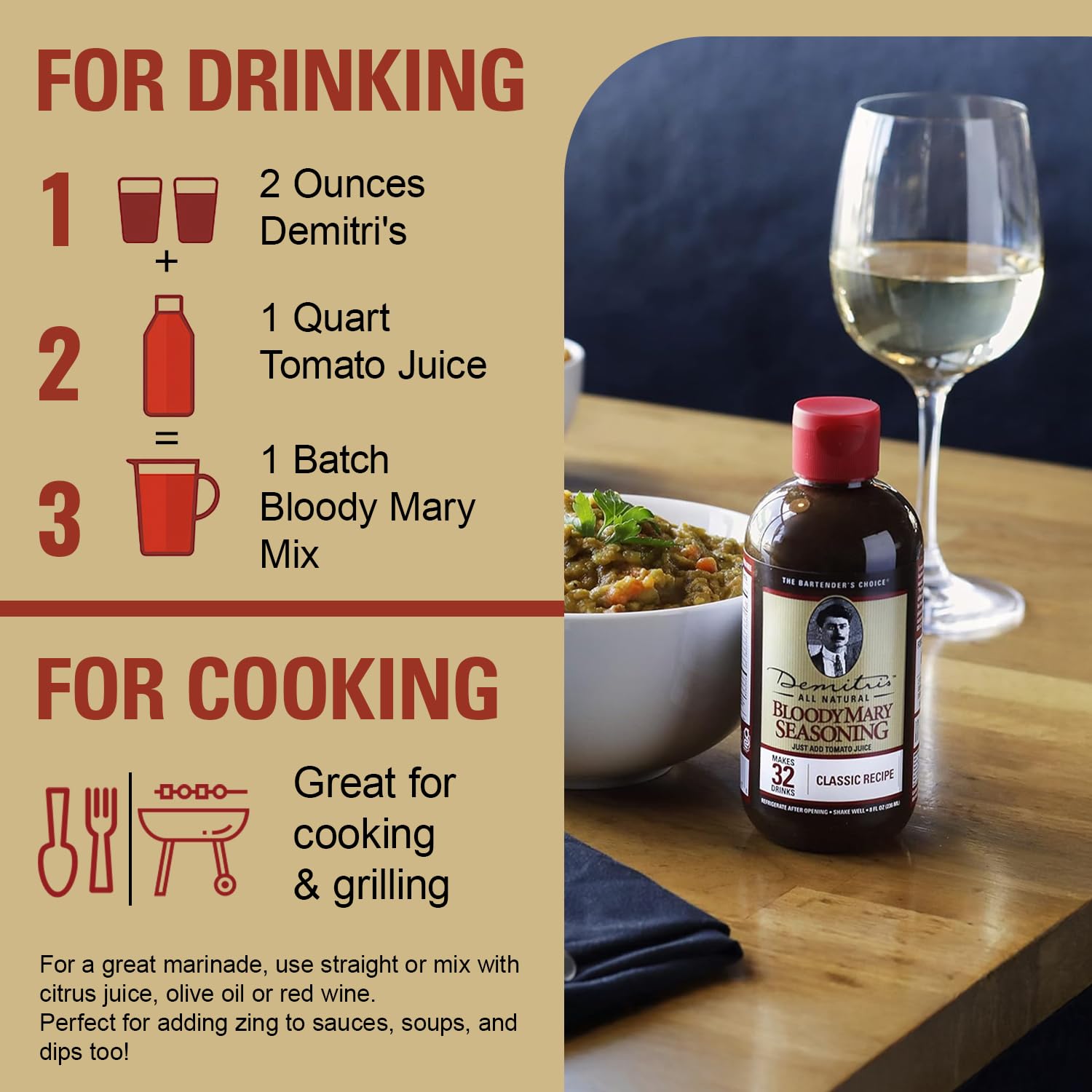 Demitri's Bloody Mary Seasoning Classic Recipe - Bloody Mary Mix - Concentrated Drink Mixer - Bold Rich Flavor - Perfect for Home Brunch Parties