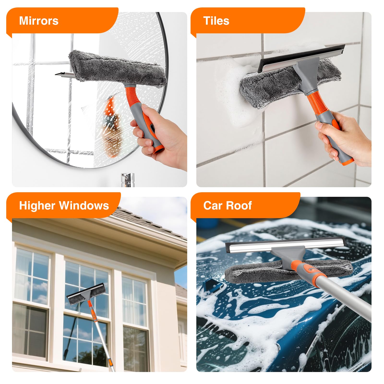 LOMIDA 2-in-1 Window Squeegee Cleaner with 62" Window Cleaning Tool Kit with Extension Pole, Bendable Head for Extra Force, Window Washing Equipment