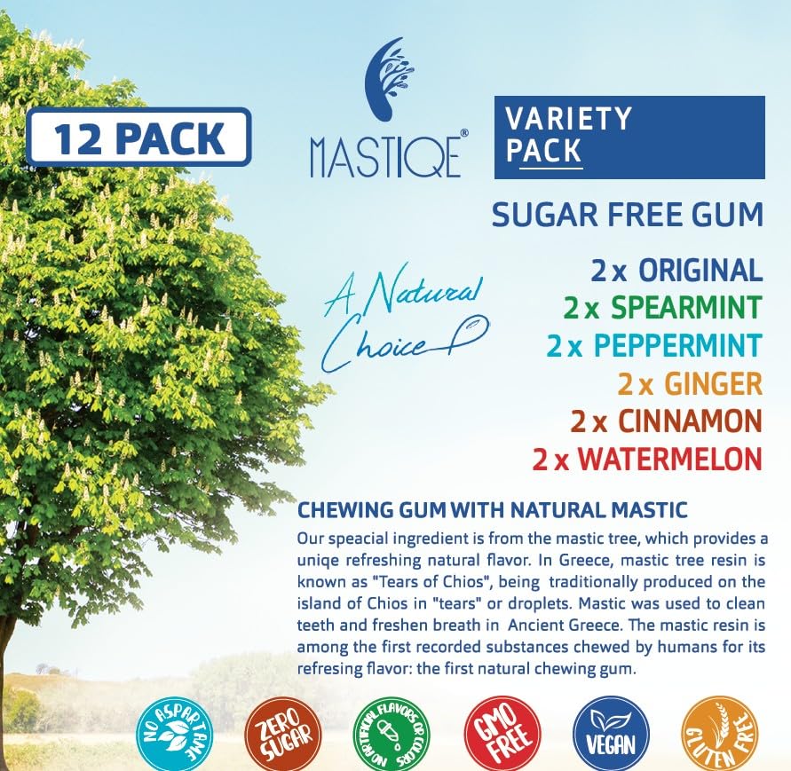 Mastiqe Sugar Free Hard Chewing Gum with Natural Mastic (Variety Pack)