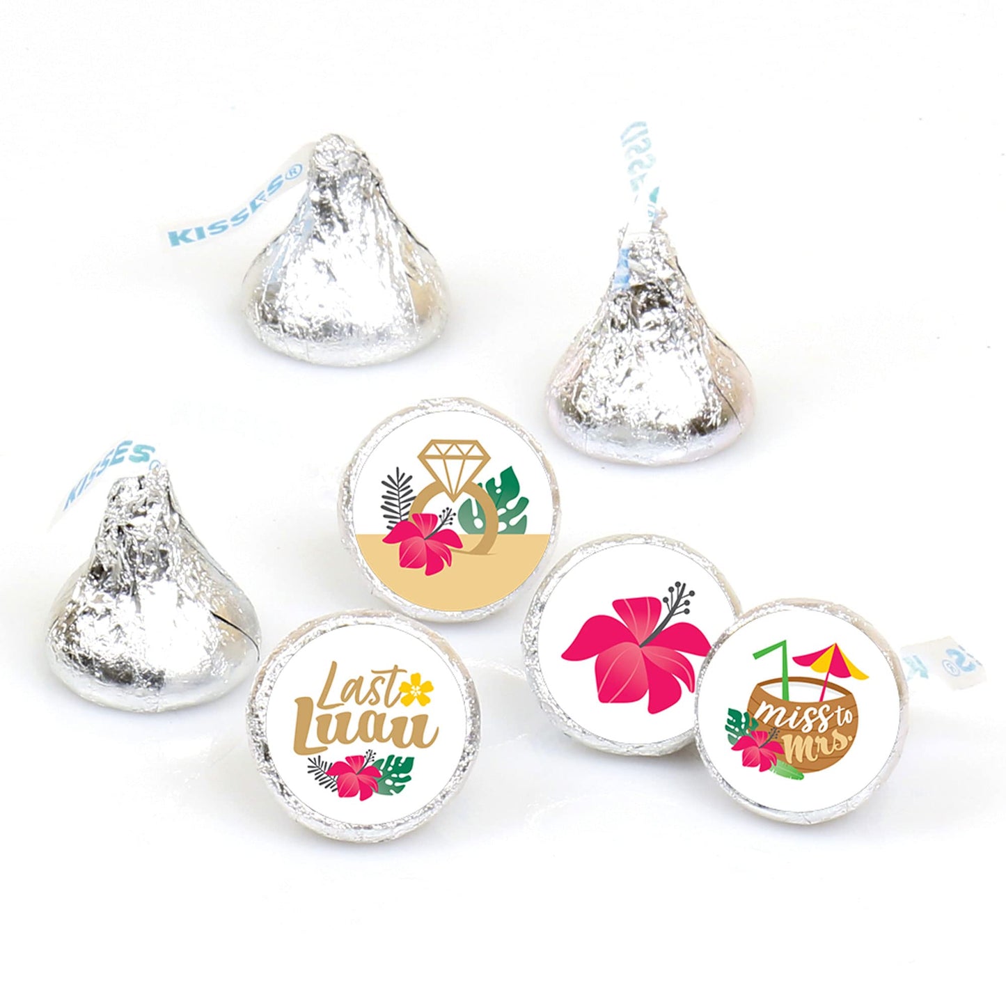Big Dot of Happiness Last Luau - Tropical Bachelorette Party and Bridal Shower Round Candy Sticker Favors - Labels Fit Chocolate Candy (1 Sheet
