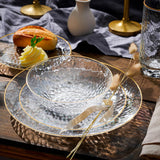 R-kay 100 Pack Clear Plastic Plates - 6.25 IN Hammered Gold Rimmed Sturdy, Durable And Extra Heavy duty Gold Plastic Dessert Plates Disposable - Ideal