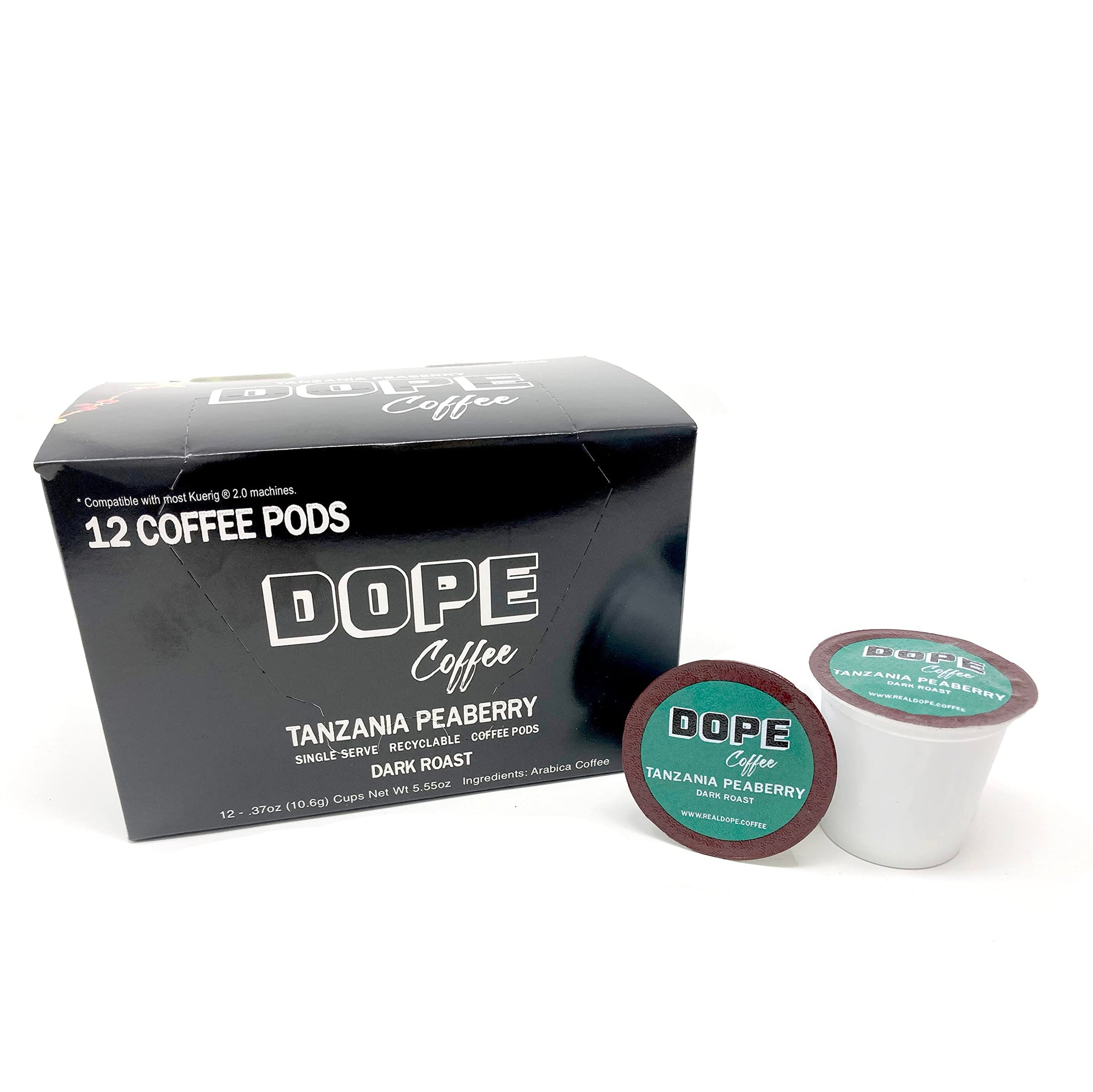 Dope Coffee Tanzania Peaberry, Single-Serve Pods, Dark Roast, Arabica Coffee, 12 Count
