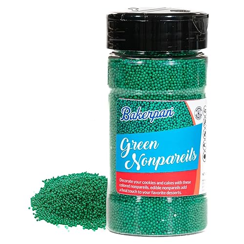 Bakerpan Green Nonpareils Sprinkles - 7 Ounces Green Sprinkles for Cake Decorating, Edible Nonpareils for Cupcakes, Ice Cream & Cookies (Made in USA)