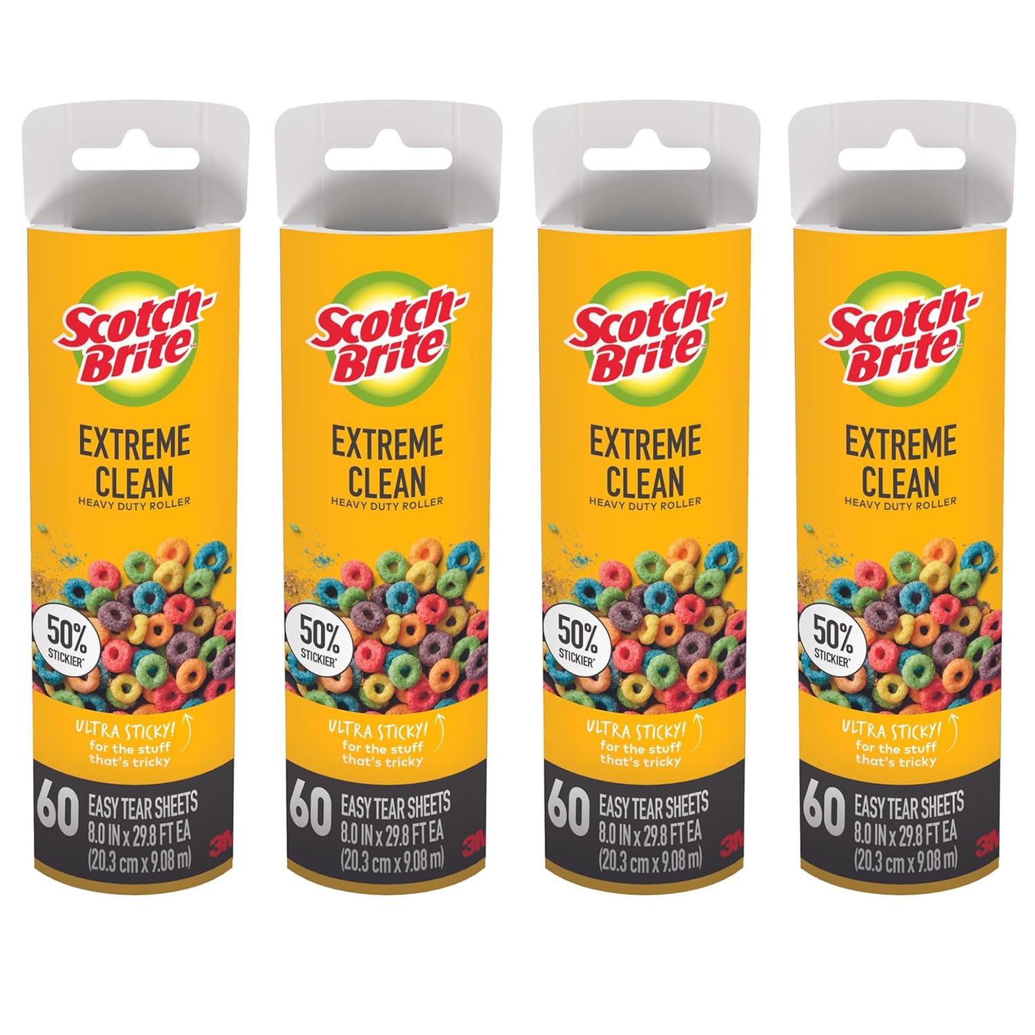 Wide Lint Roller Refills Cat Dog Pet Hair Animal Fur Remover Clothing Upholstery, 60 Per Refill, Pack of 4 (240 Sheets Total)