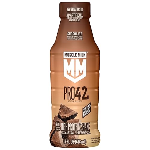 Muscle Milk Pro High Protein Shake, Chocolate, 14 fl oz Bottle, Ultra-Filtered Milk, 42g High Quality Protein, 4g Sugar, 250 Calories, No Artificial