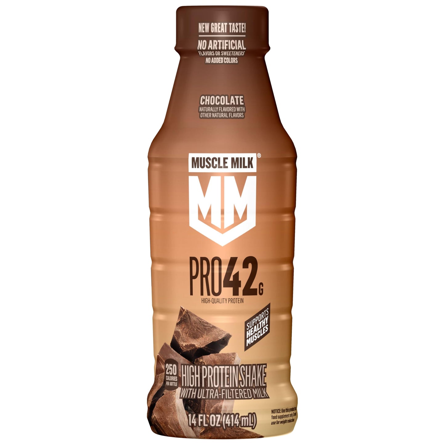 Muscle Milk Pro High Protein Shake, Chocolate, 14 fl oz Bottle, Ultra-Filtered Milk, 42g High Quality Protein, 4g Sugar, 250 Calories, No Artificial