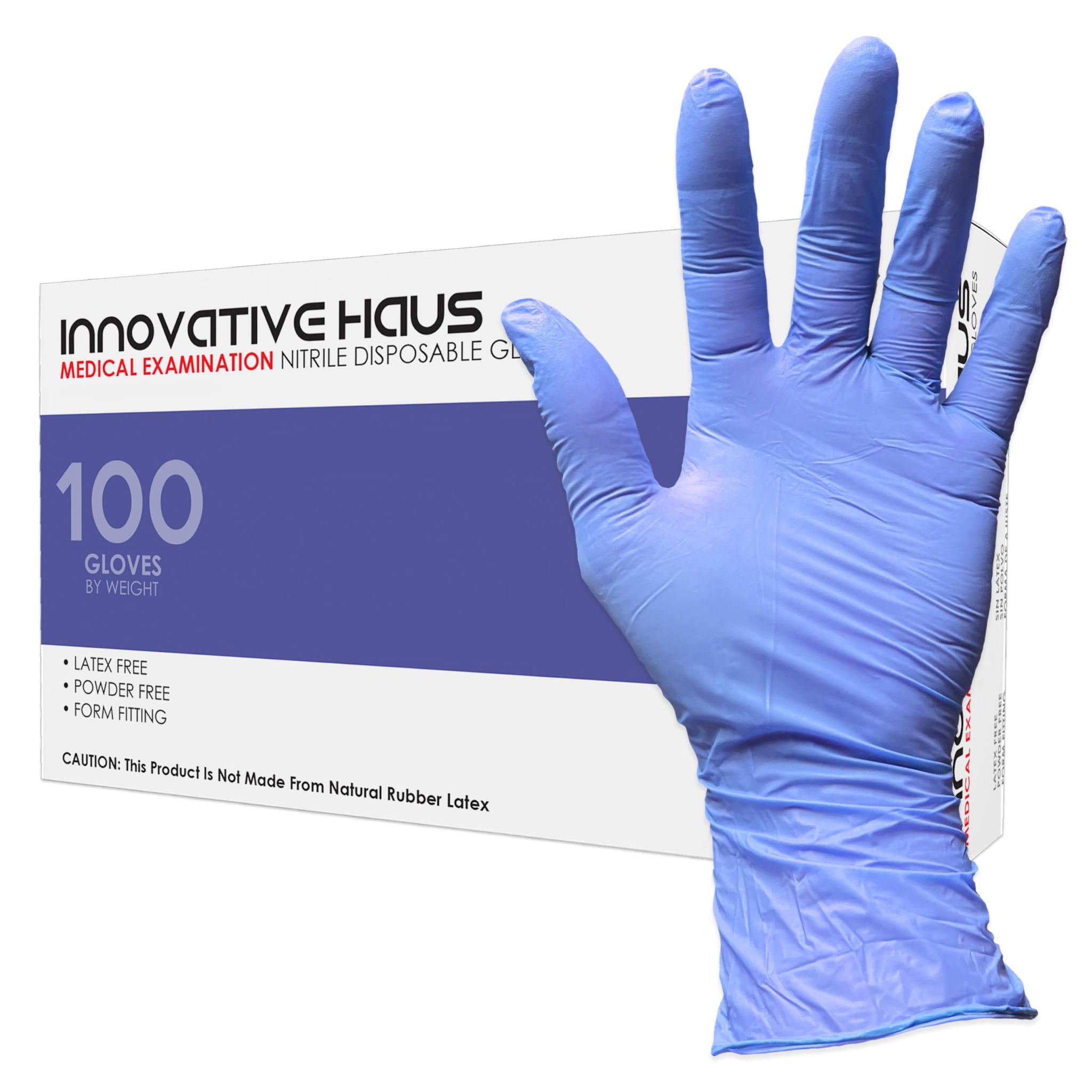 INNOVATIVE HAUS Indigo Nitrile Exam Gloves. Powder Free, Latex Free, Disposable. Ideal for Medical, Food Handling, Cleaning. Extra Large - 100 Pack