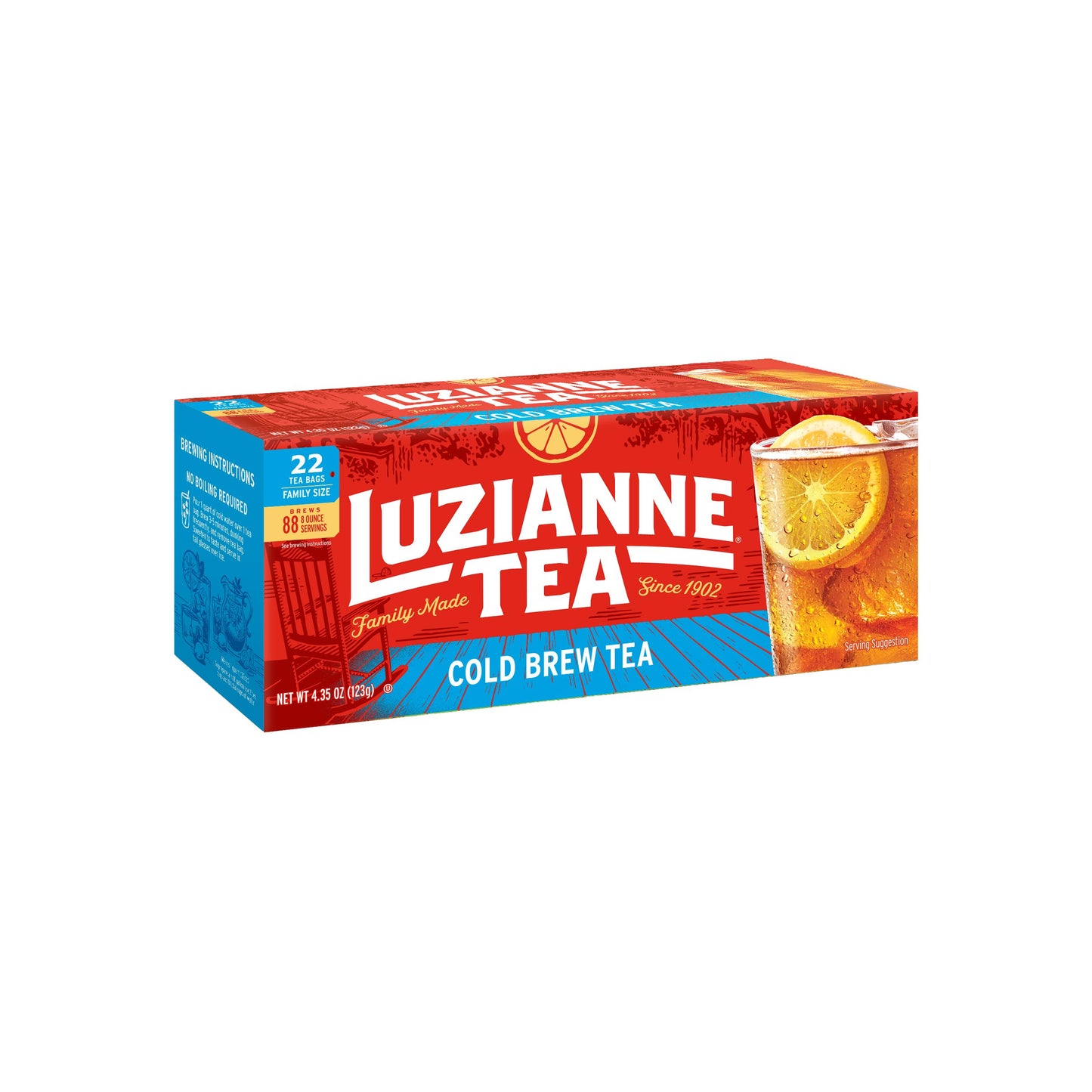 Luzianne Unsweetened Cold Brew Black Iced Tea Bags, Family Size, 22ct Box (Pack of 1)
