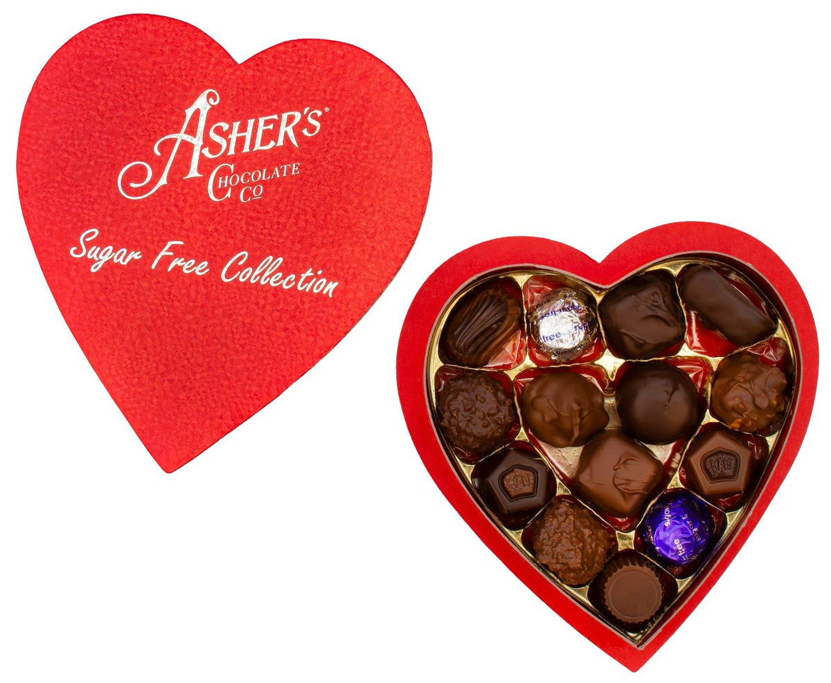 Asher's Chocolates, Sugar Free Chocolate Heart Shaped Assortment, Diabetic Friendly Chocolate, Small Batches of Kosher Chocolate, Giftable Design