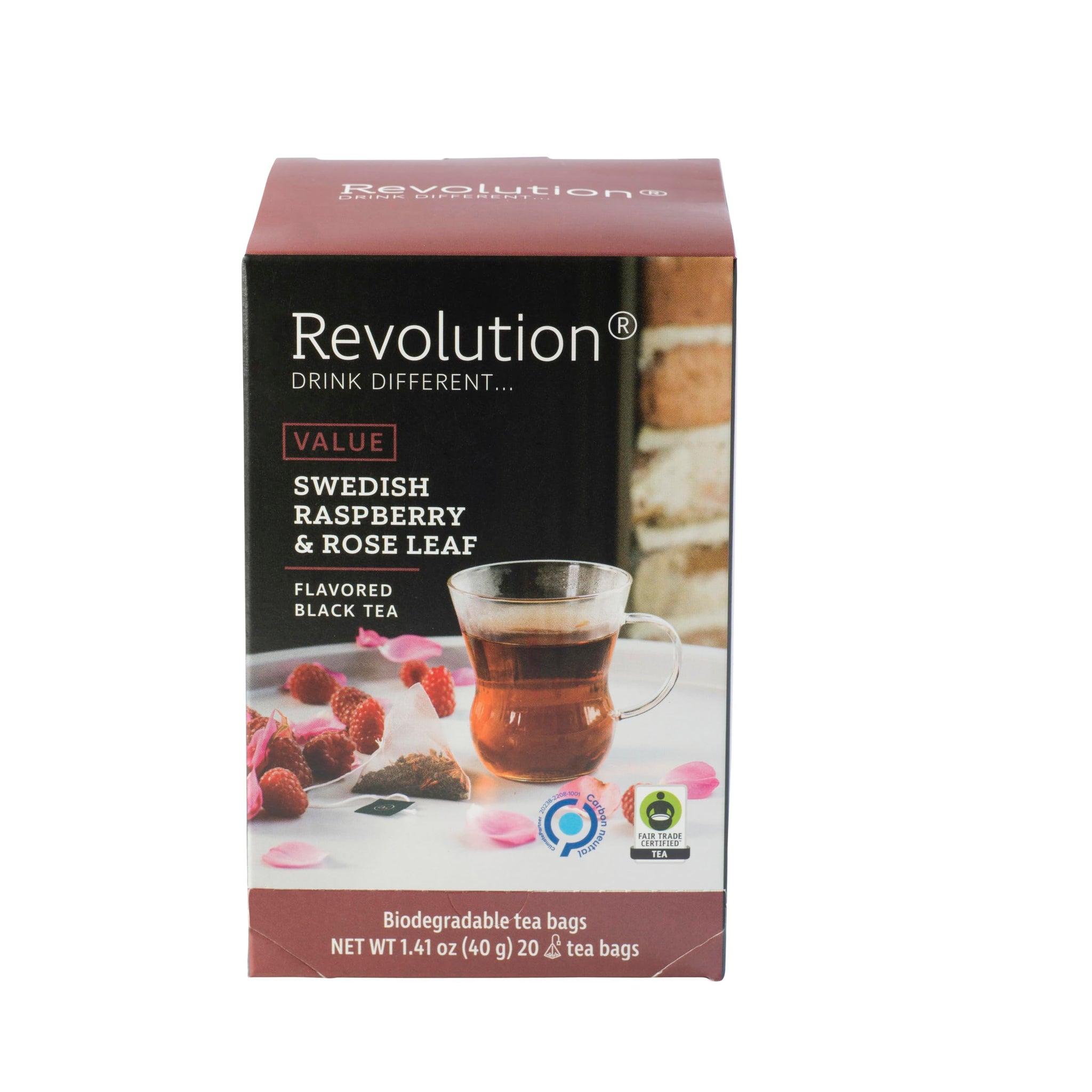 REVOLUTION TEA® Raspberry Black Tea [THE ORIGINAL] - Swedish Raspberry & Rose Leaf - Premium Full Leaf Tea - Biodegradable Infuser Tea Bags - Flavored