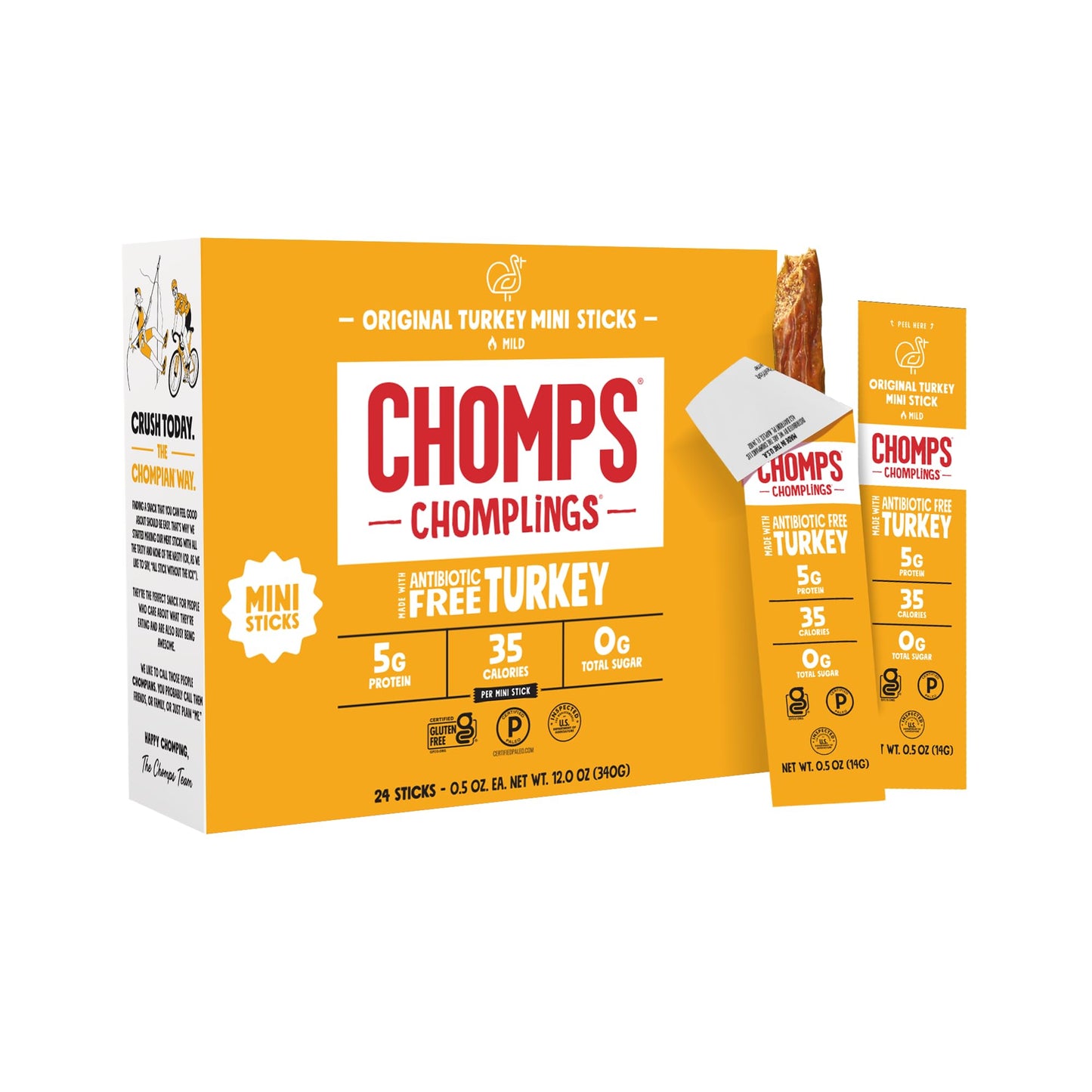 Chomps Snack Size Original Turkey Jerky Meat Sticks, ABF Turkey, Keto, Paleo, Whole30 Approved, Low Carb, High Protein, Gluten Free, Sugar Free, 35