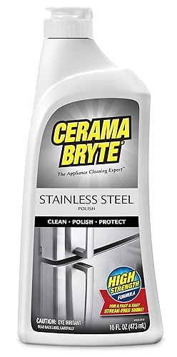 Cerama Bryte Stainless Steel Cleaner for Appliances, Streak-Free Shine and Protection for Refrigerators, Dishwashers, Ovens, and Grills, 16 Fluid