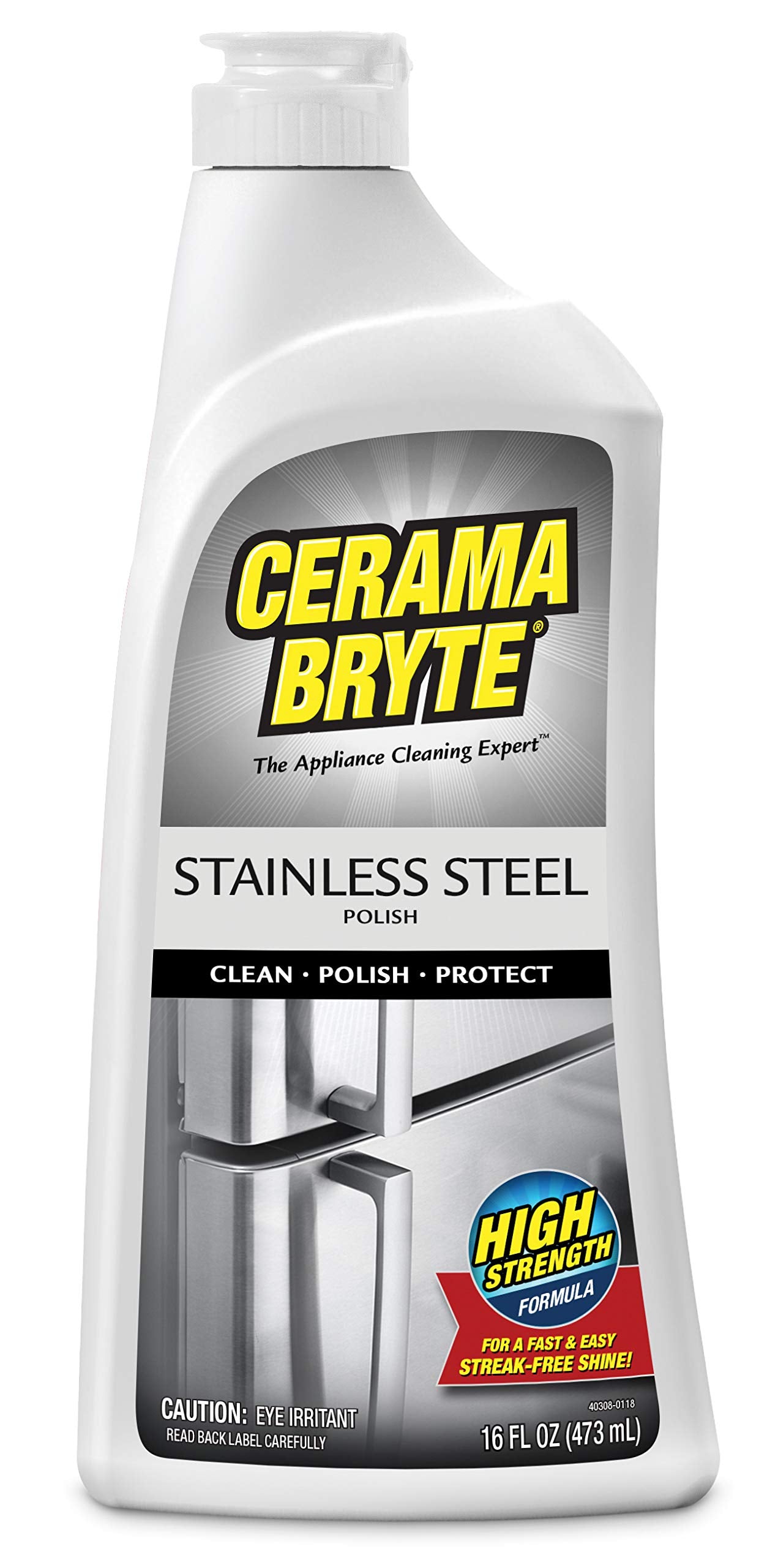 Cerama Bryte Stainless Steel Cleaner for Appliances, Streak-Free Shine and Protection for Refrigerators, Dishwashers, Ovens, and Grills, 16 Fluid