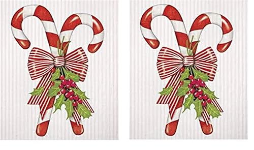 2 Mary Lake Thompson Reusable Kitchen Sponge Cloths, Candy Canes with Ribbon