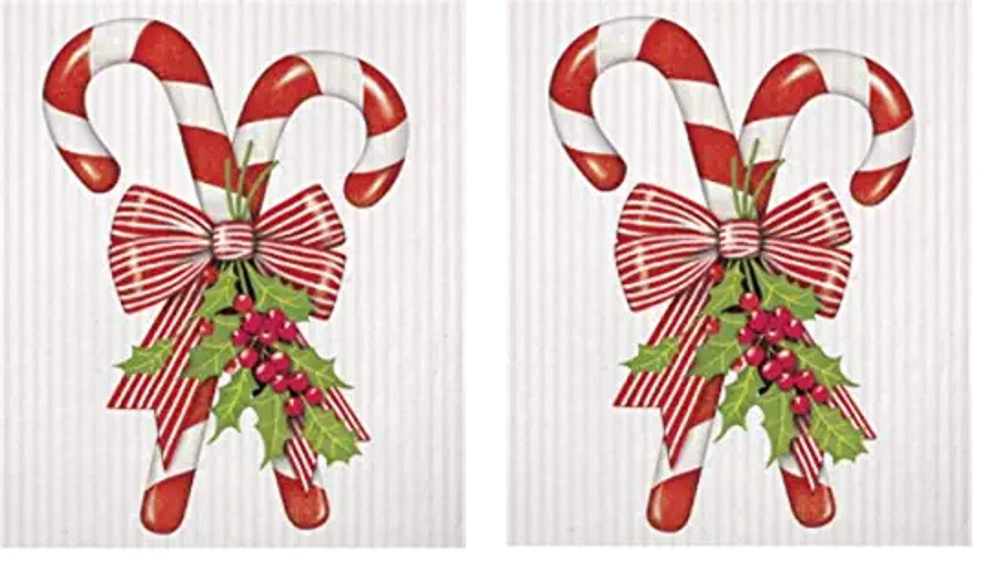 2 Mary Lake Thompson Reusable Kitchen Sponge Cloths, Candy Canes with Ribbon