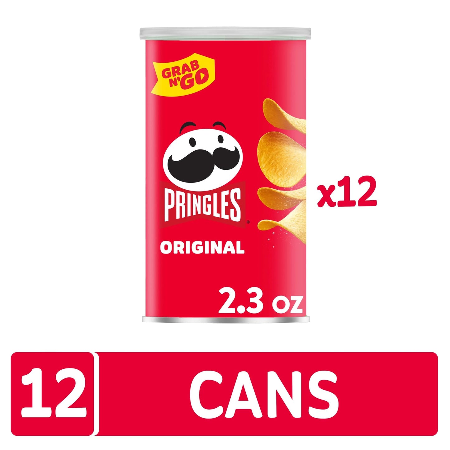 Pringles Potato Crisps Chips, Lunch Snacks, Office and Kids Snacks, Grab N' Go, Original (12 Cans)