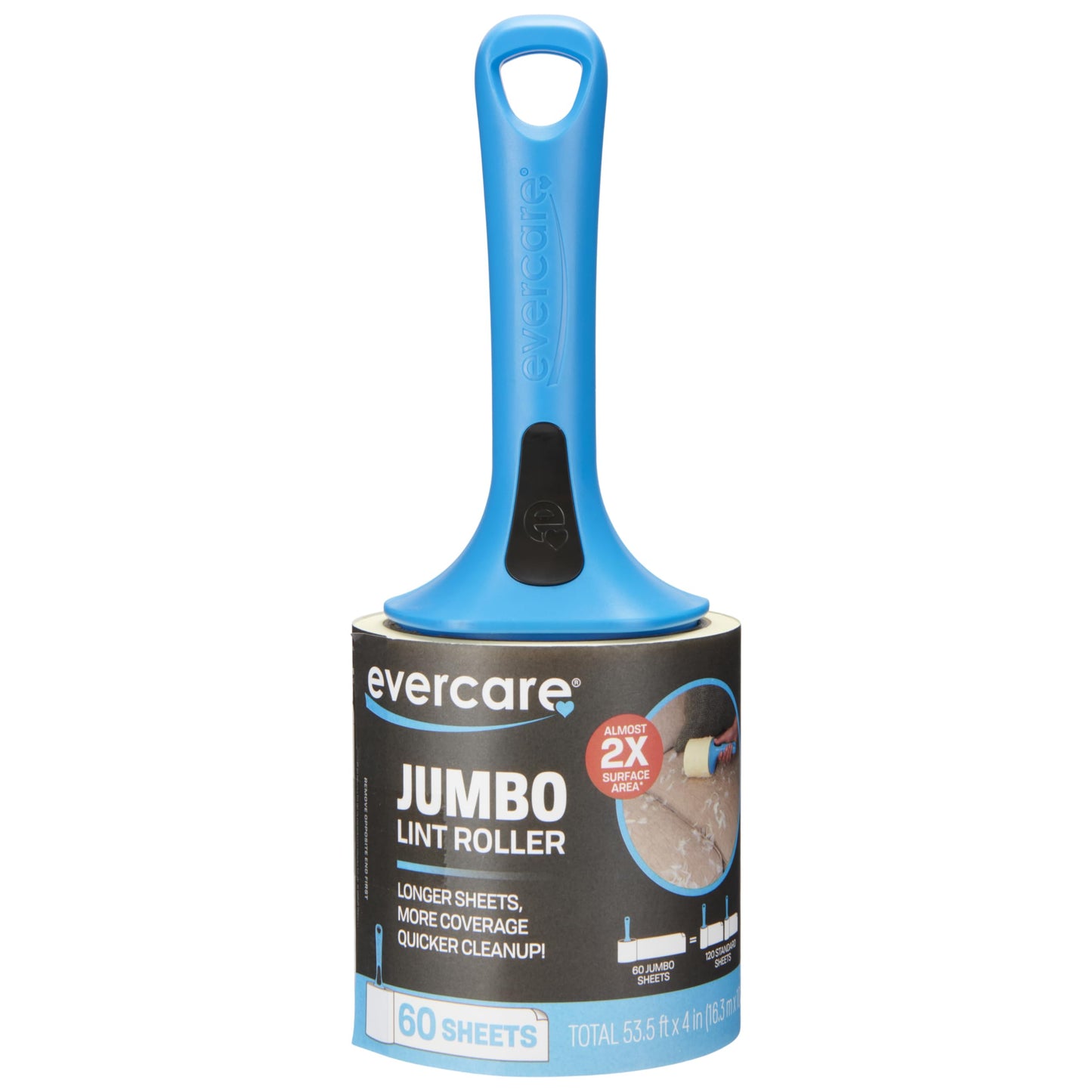 Evercare Jumbo Lint Roller, 60?Sheet Extra?Large Adhesive Roller with Blue Handle for Pet Hair & Lint