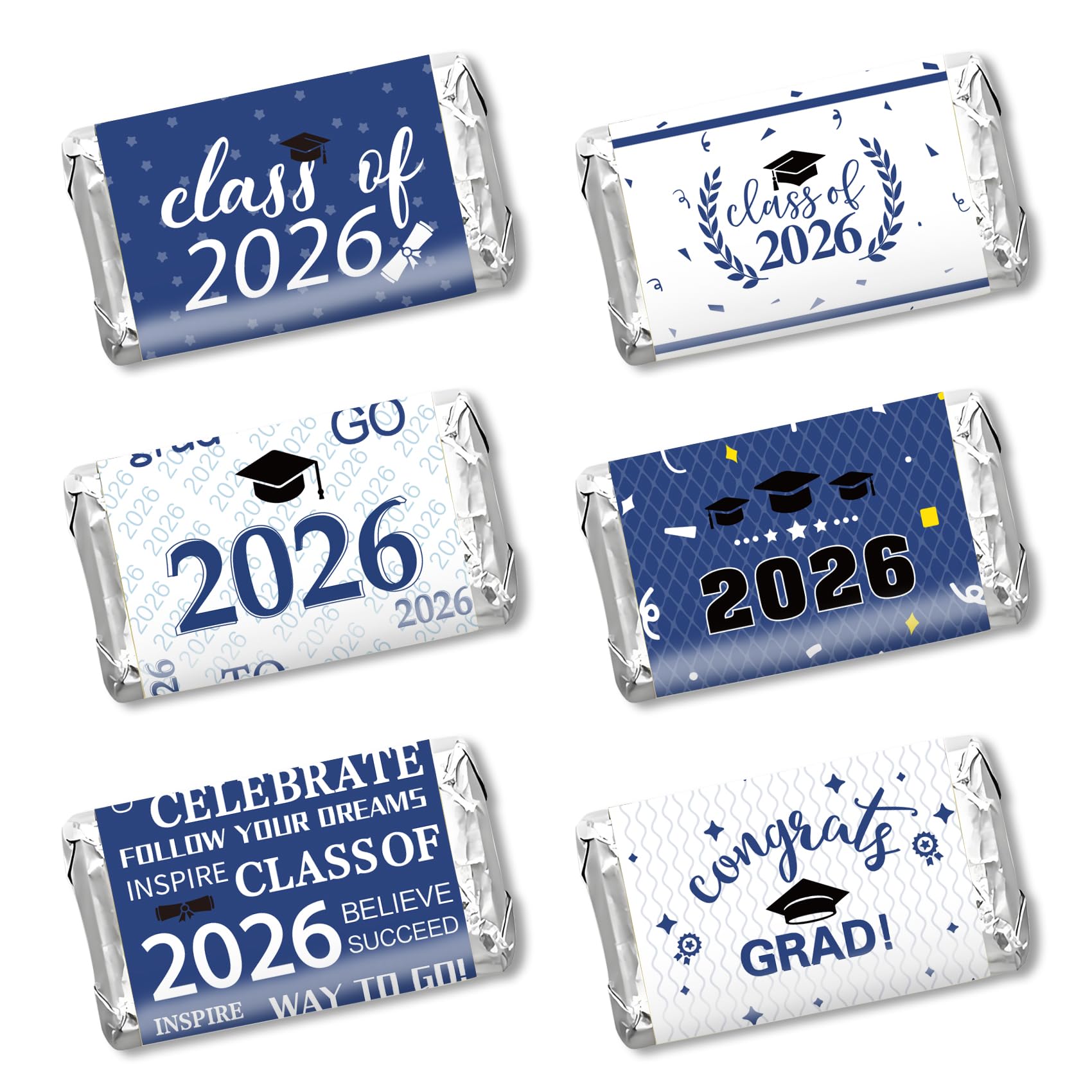 Graduation Party Decoration 2025 Graduation Label Stickers, 240 PCS Congrats Grad Mini Blue White Candy Wrapper Class Of 2025 Chocolate Bar Stickers