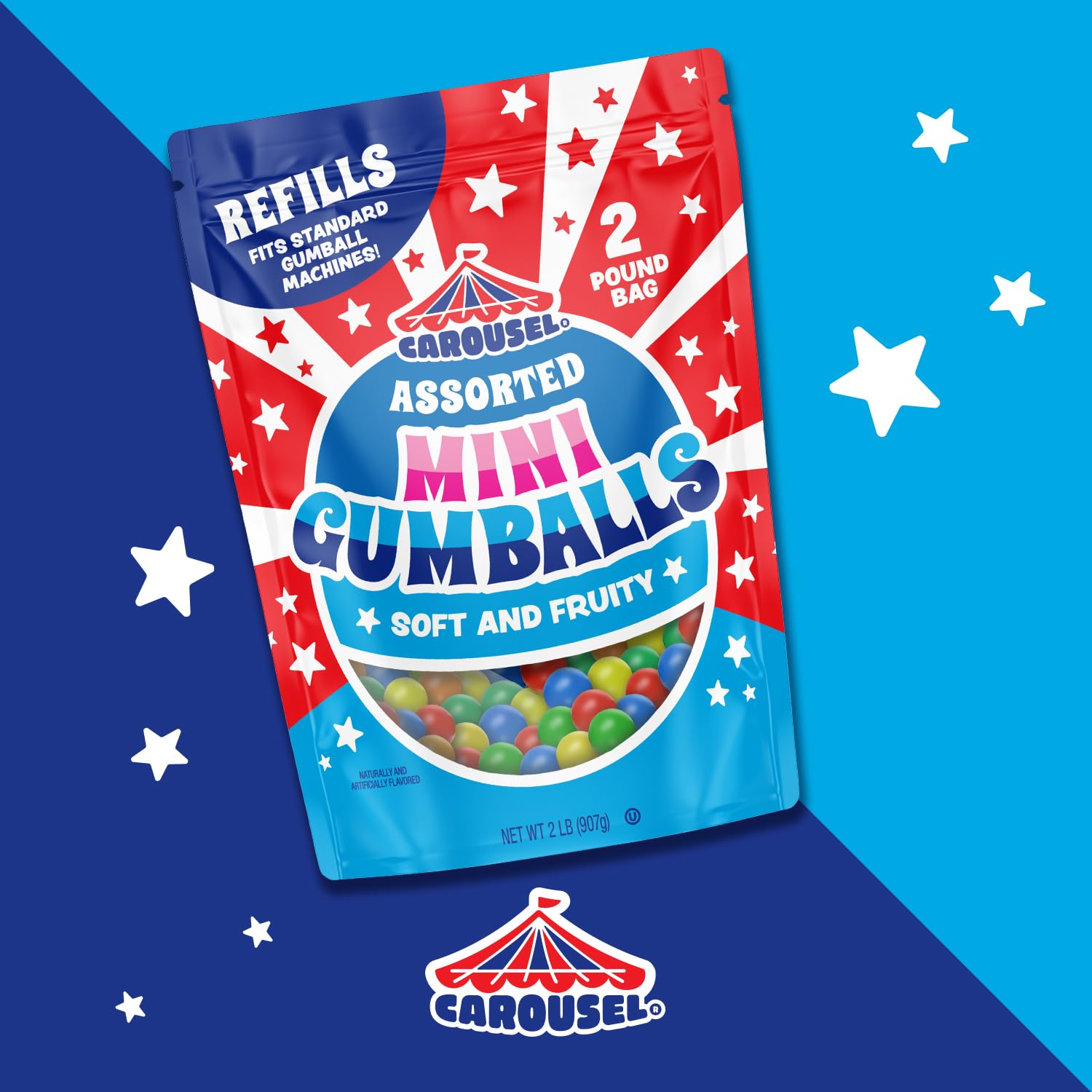 Carousel Assorted Mini Gumballs - Perfect for Gumball Machine Refills - 2lb Bag