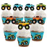 Big Dot of Happiness Smash and Crash - Monster Truck - Cupcake Decoration - Boy Birthday Party Cupcake Wrappers and Treat Picks Kit - Set of 24