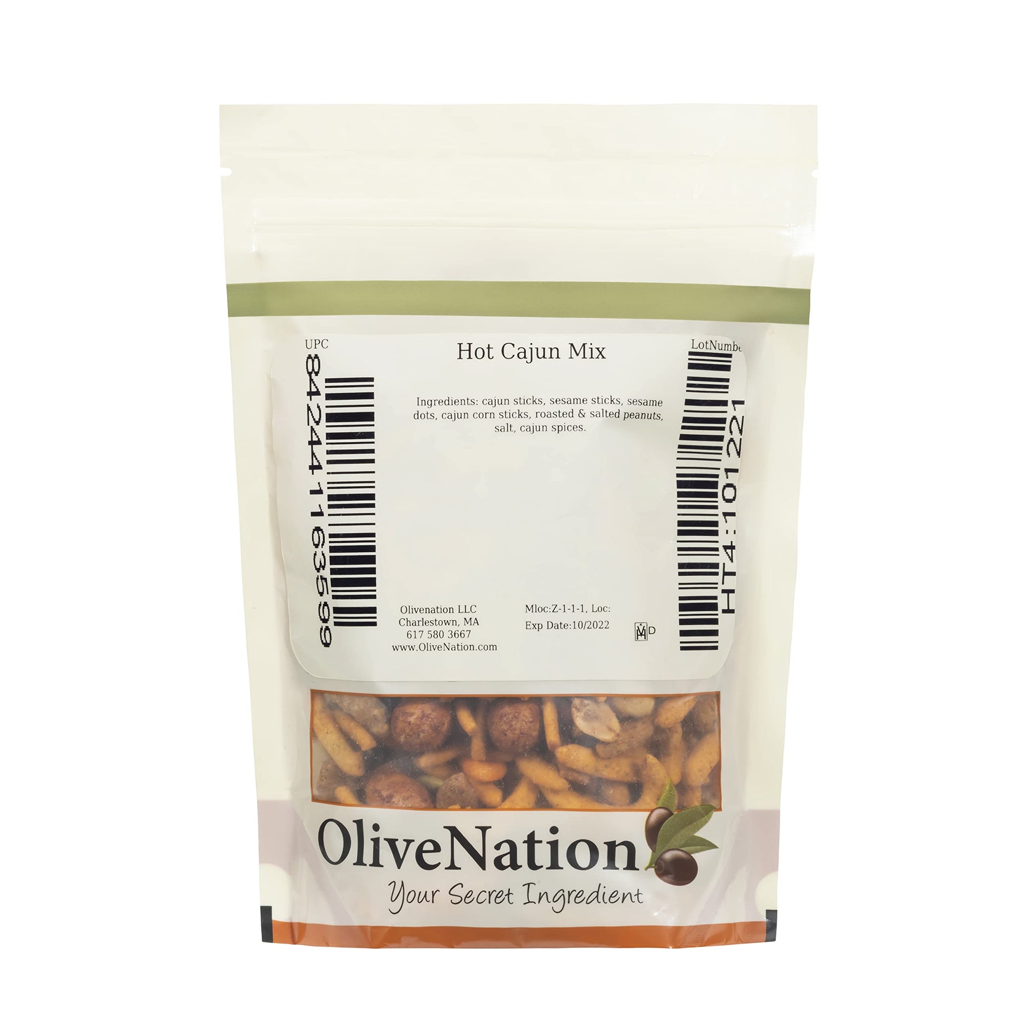 OliveNation Spicy Cajun Snack Mix, Hot and Salty Seasoned Nuts with Sesame and Corn Sticks, Kosher, Vegan - 8 ounces