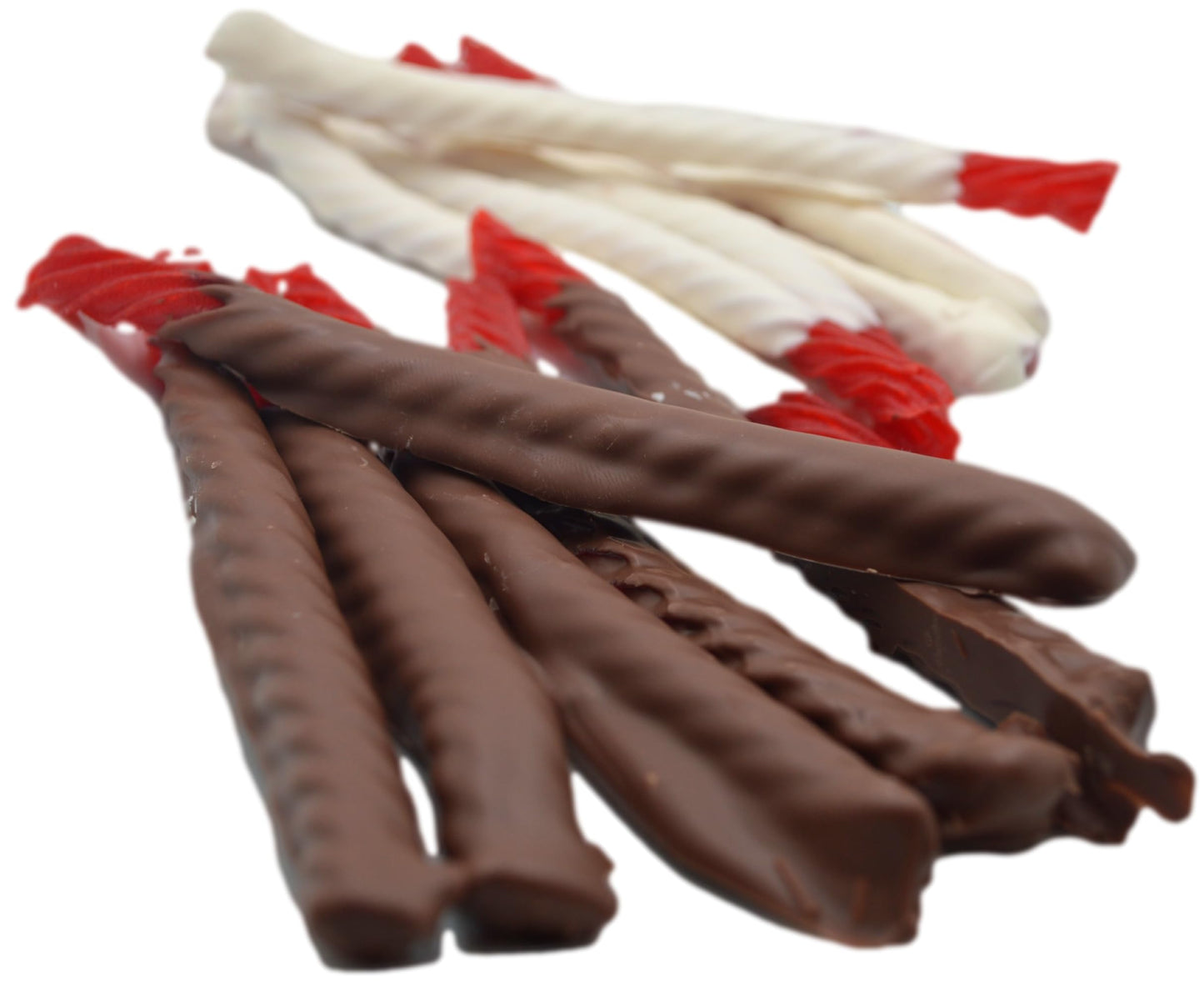 US Sweets Soft Red Licorice Dipped in Milk and White Chocolate | Gourmet Candy Treat | Delicious Gift | Handmade in Small Batches | Guaranteed