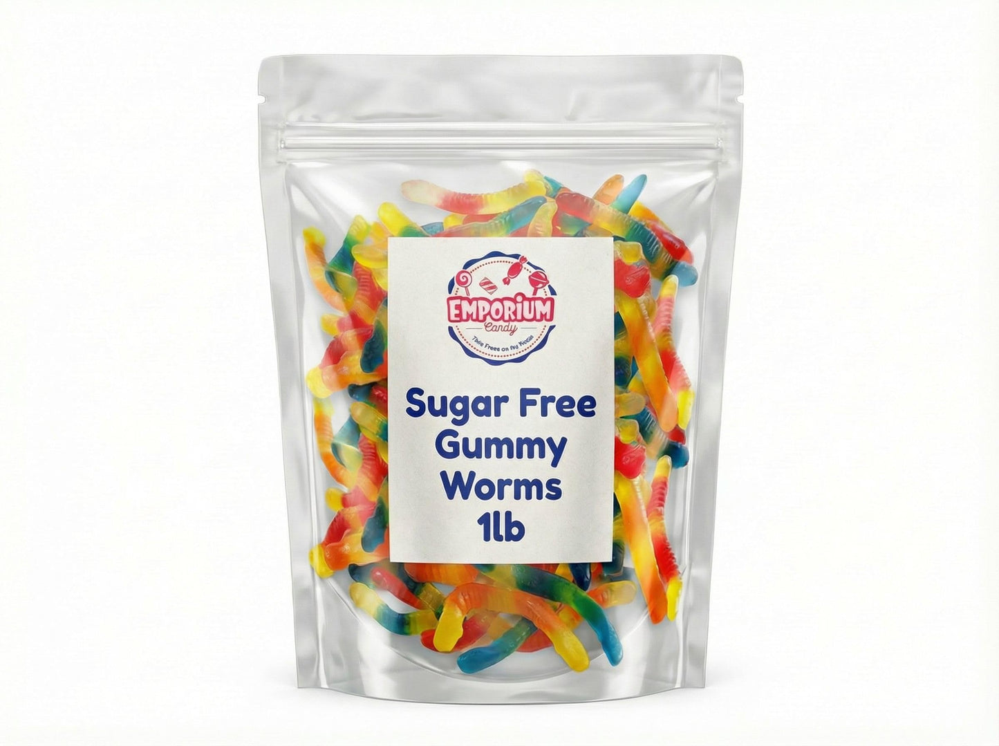 Sugar Free Gummy Worms - 1 lb of Fresh Delicious Red Yellow Blue Fruit Flavored Chewy Snack