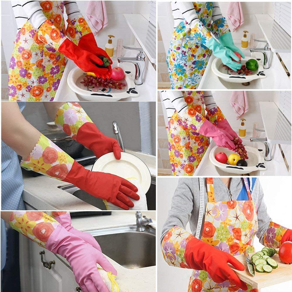 Dishwashing Rubber Gloves 3 Pairs, Aixingyun Non-Slip Household Laundry Kitchen Cleaning Gloves, Reusable PU Waterproof Latex Gloves Gift for Mom