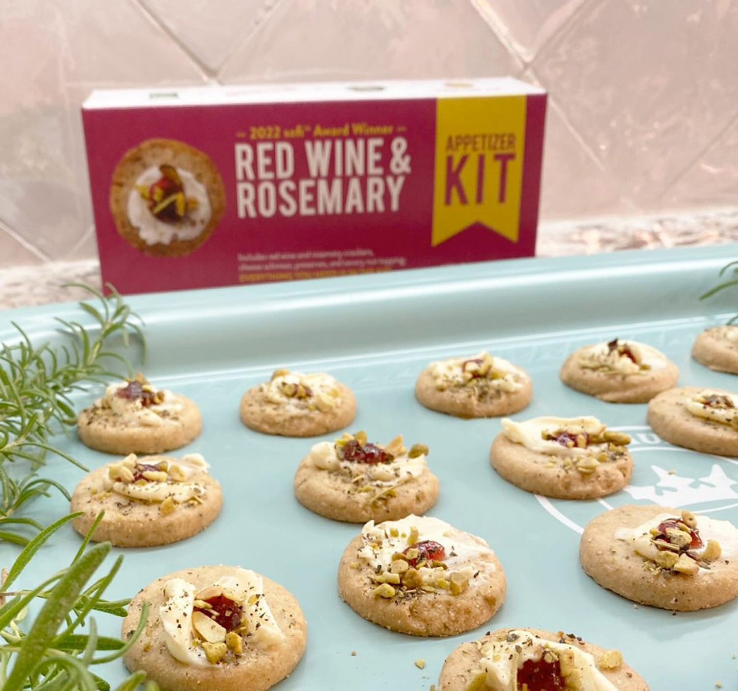 Crackerology Red Wine & Rosemary Gourmet Artisan Snack Kits, 20 Count Crackers Plus Toppings, Easy & Simple Ready-to-Eat, Appetizer For Charcuterie