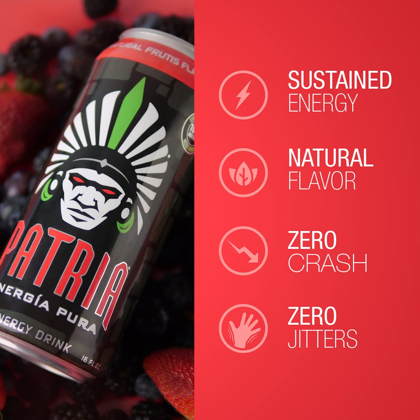Patria Energia Pura Drink - 12-Pack, Natural Orange Flavor, 16oz Cans - 100% Natural Flavors, Cane Sugar- 200mg of Caffeine