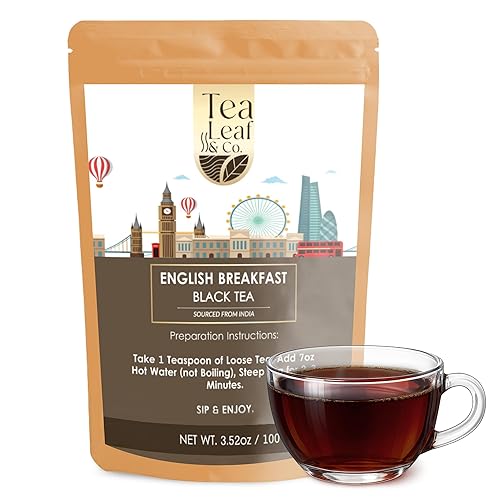 Tealeaf & Co. English Breakfast Black Tea - English Breakfast Tea in Loose Leaf Form - Contains Low Caffeine - Upto 50 Servings - Gluten Free