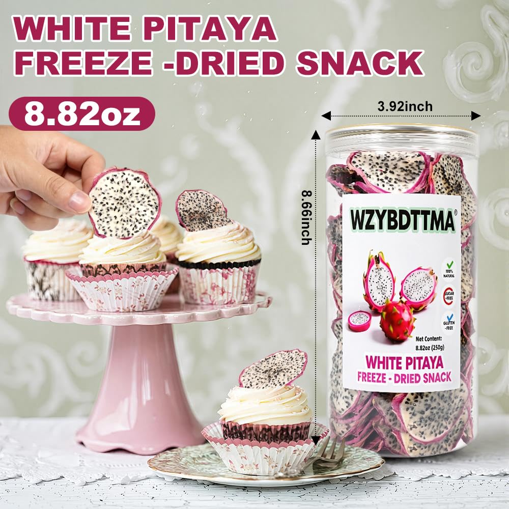 Soft-Dried White Dragon Fruit Slices | Unsweetened, Pure Fruit | Perfect for Yogurt, Cereal, Tea,Cocktails & Desserts | Resealable Jar (250g)