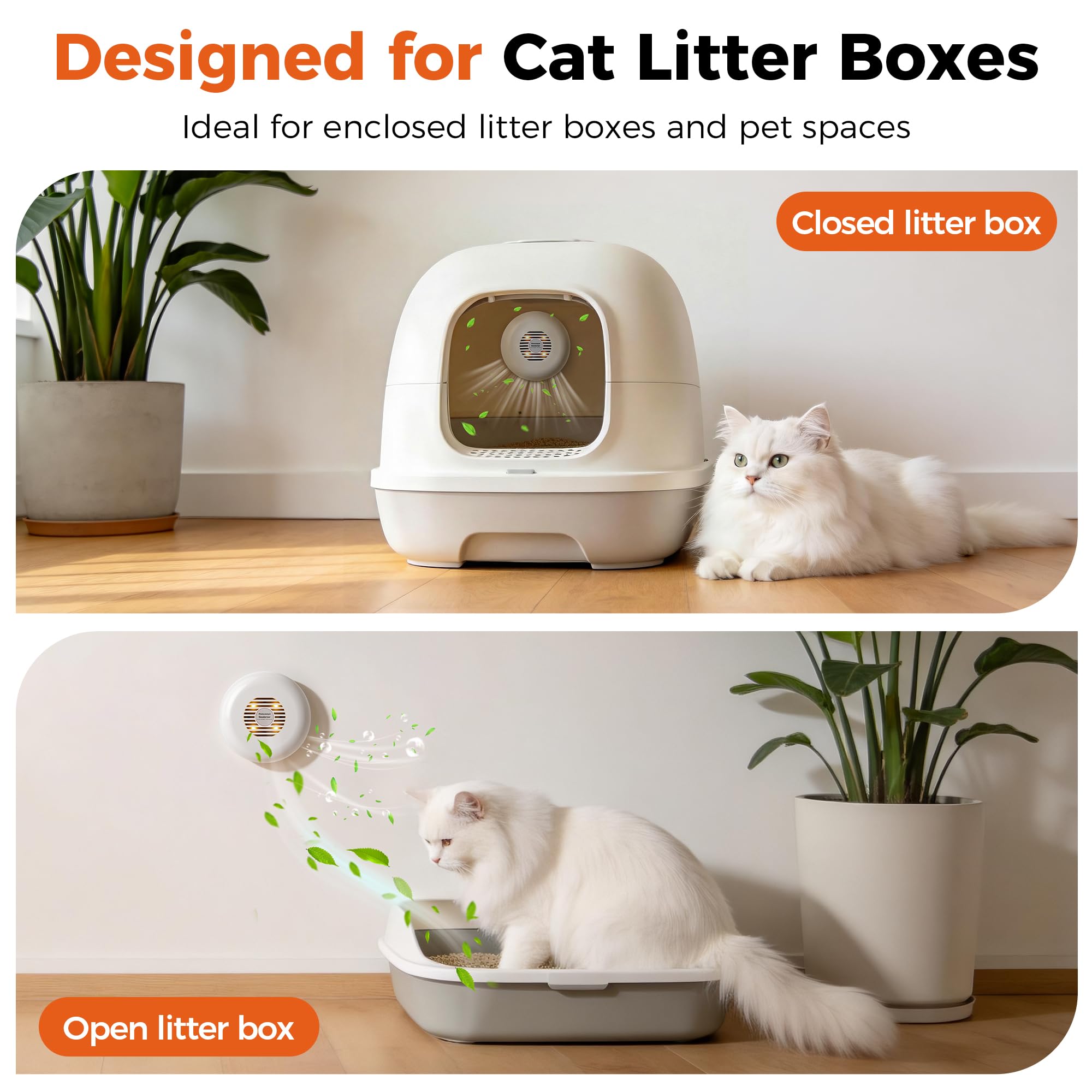 Photocatalytic Cat Litter Box Deodorizer - Ozone-Free Pet Odor Eliminator, Ultra-Quiet Air Purifier for Small Pet Areas, No Chemicals or Fragrances