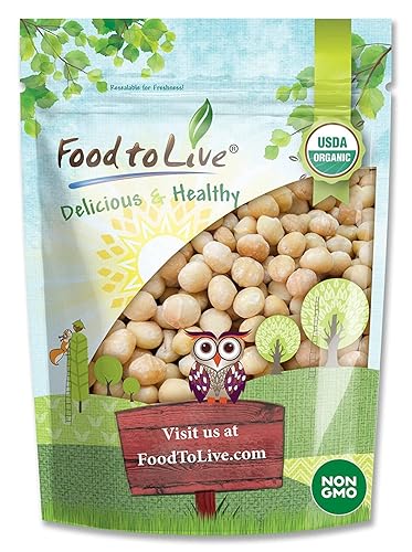 Food to Live Organic Whole Macadamia Nuts, 8 Ounces - Non-GMO, Raw, Shelled, Unsalted, Kosher, Vegan, Bulk. Keto Snack. Buttery Flavor. Good Source