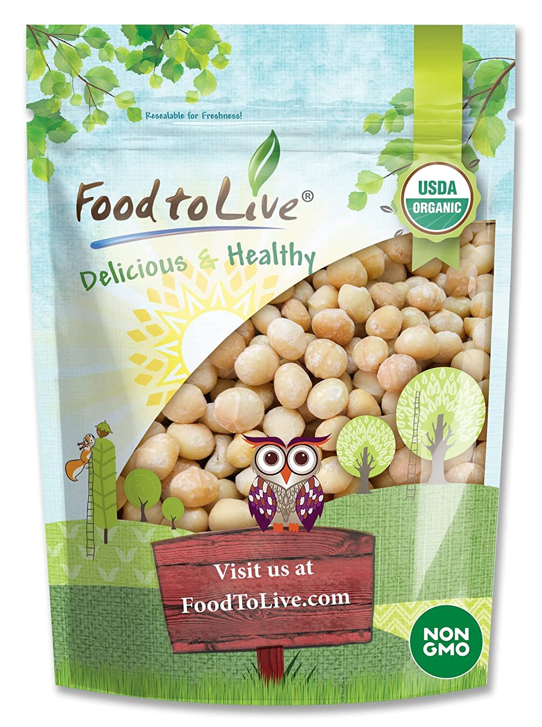 Food to Live Organic Whole Macadamia Nuts, 8 Ounces - Non-GMO, Raw, Shelled, Unsalted, Kosher, Vegan, Bulk. Keto Snack. Buttery Flavor. Good Source