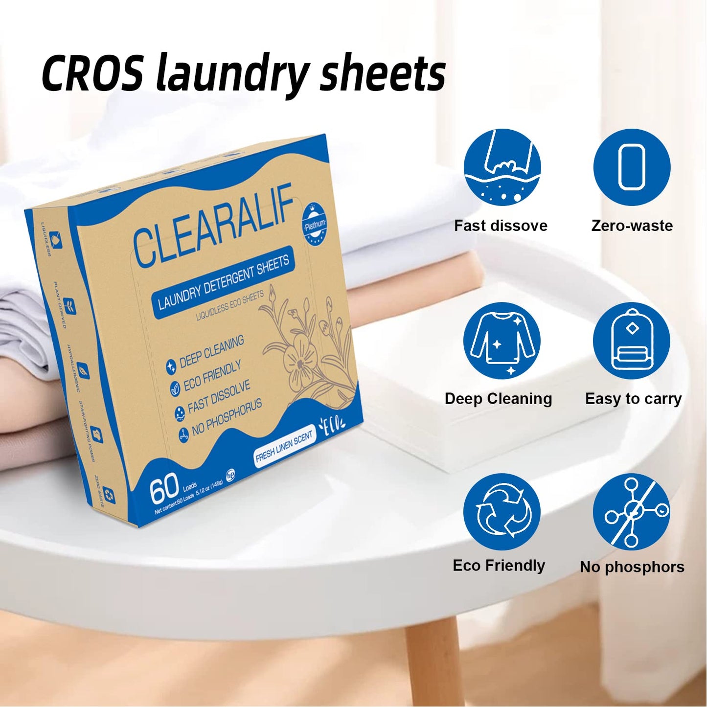 Laundry Detergent Sheets Up to 60 Loads, Fresh Linen - Great For Travel, Apartments, Dorms, No Plastic, Sustainable, Biodegradable-New Liquid-Less