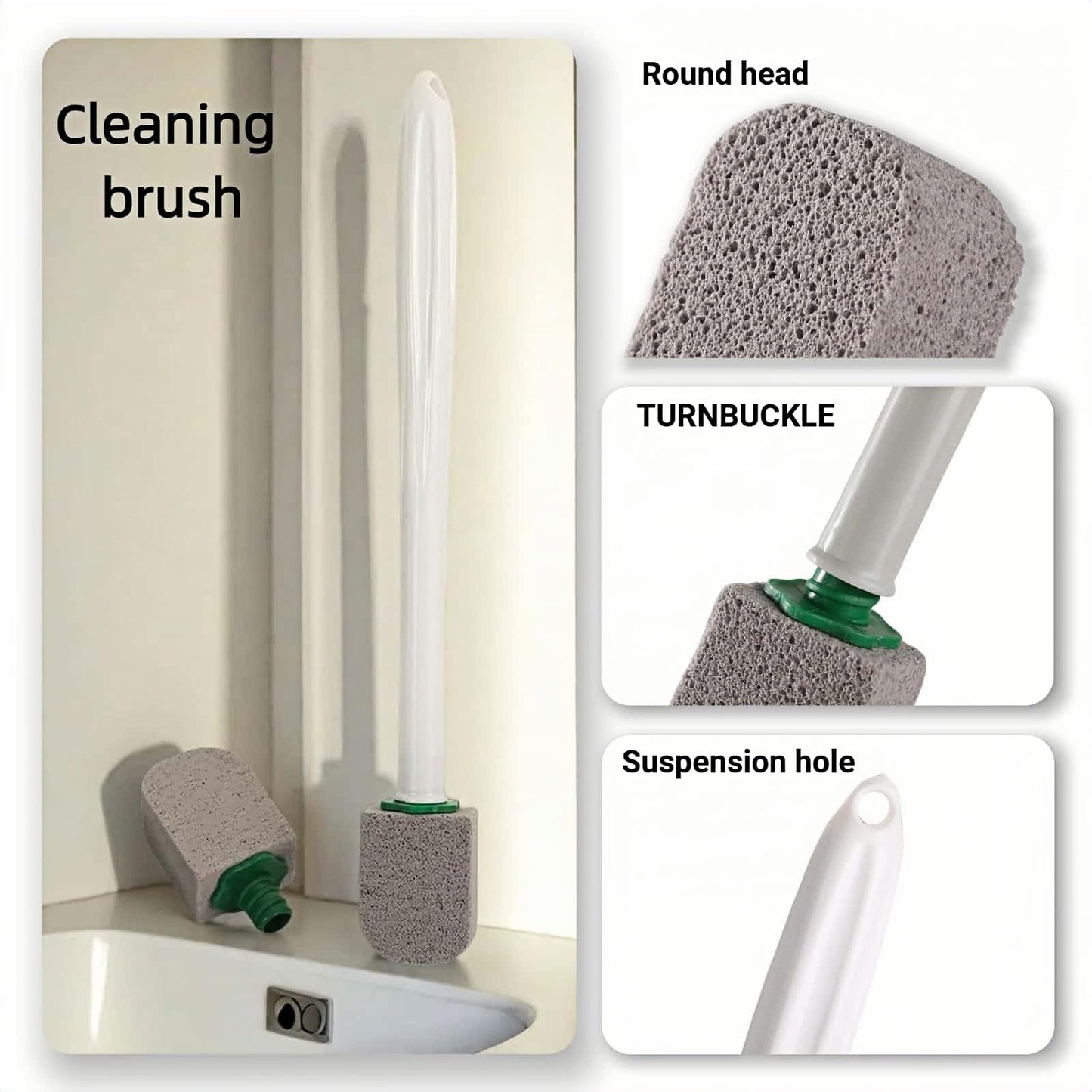Pumice Stone Toilet Cleaning Kit with Long Handle - Effortless Hard Water Stain Remover for Toilets, Tubs & Tile - Includes 1 Handle + 3 Pumice