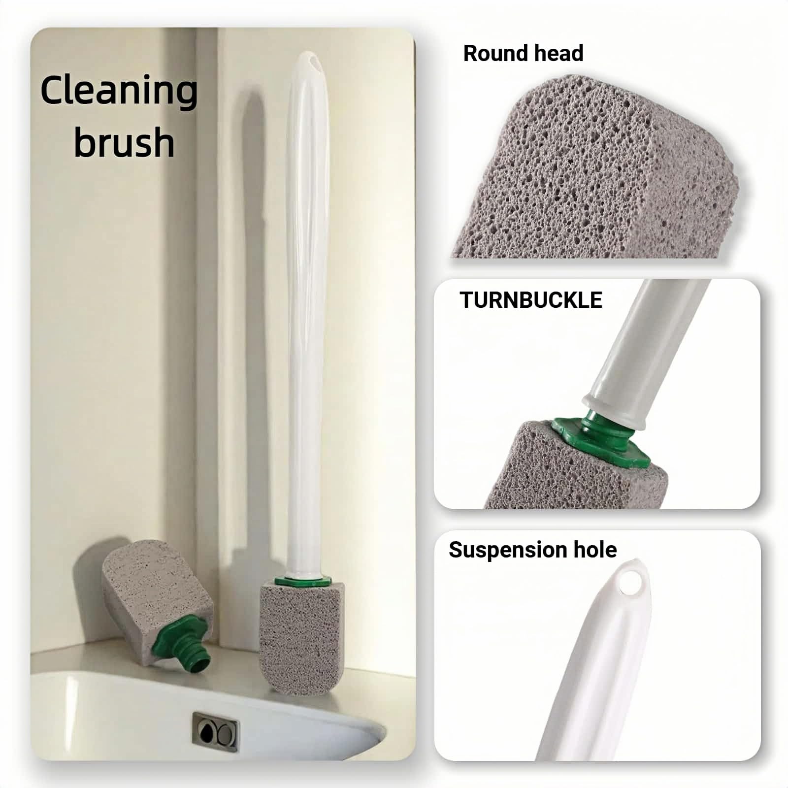 Pumice Stone Toilet Cleaning Kit with Long Handle - Effortless Hard Water Stain Remover for Toilets, Tubs & Tile - Includes 1 Handle + 3 Pumice