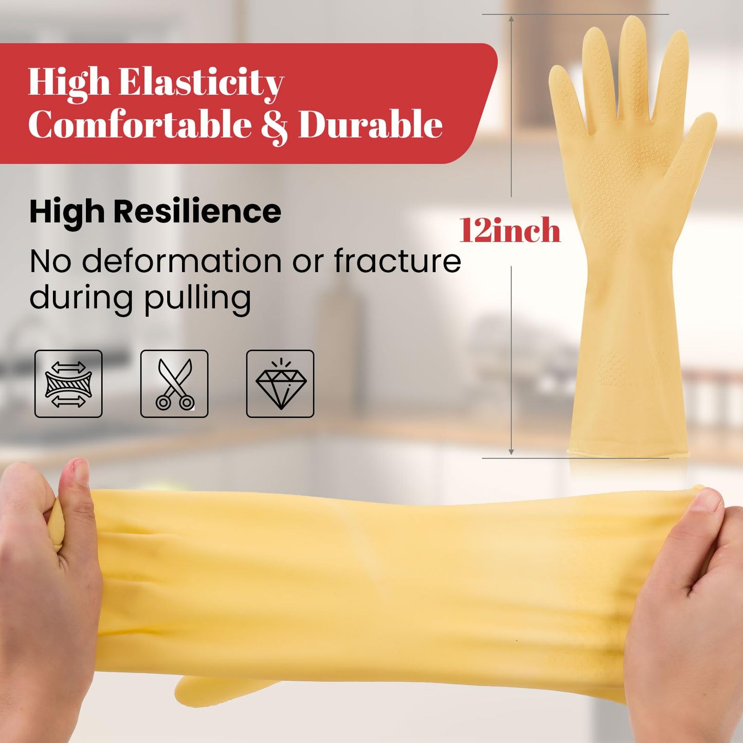 Yunaeduo Rubber Cleaning Gloves for Dishwashing - 4 Pairs Kitchen Gloves for Washing Dishes, Reusable Household Gloves for Bathroom, Gardening (Small
