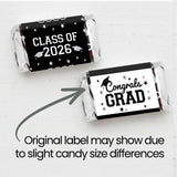 Black White Class of 2026 Graduation Mini Candy Bar Wrappers, 42 Count