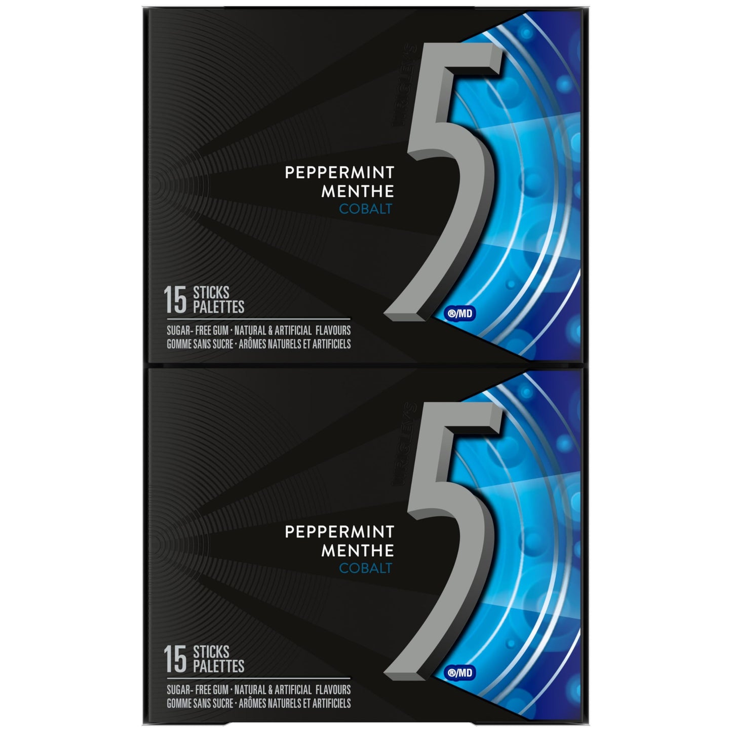 Wrigley 5 Cobalt Peppermint Sugar-Free Gum, 15 Count (Pack of 10)