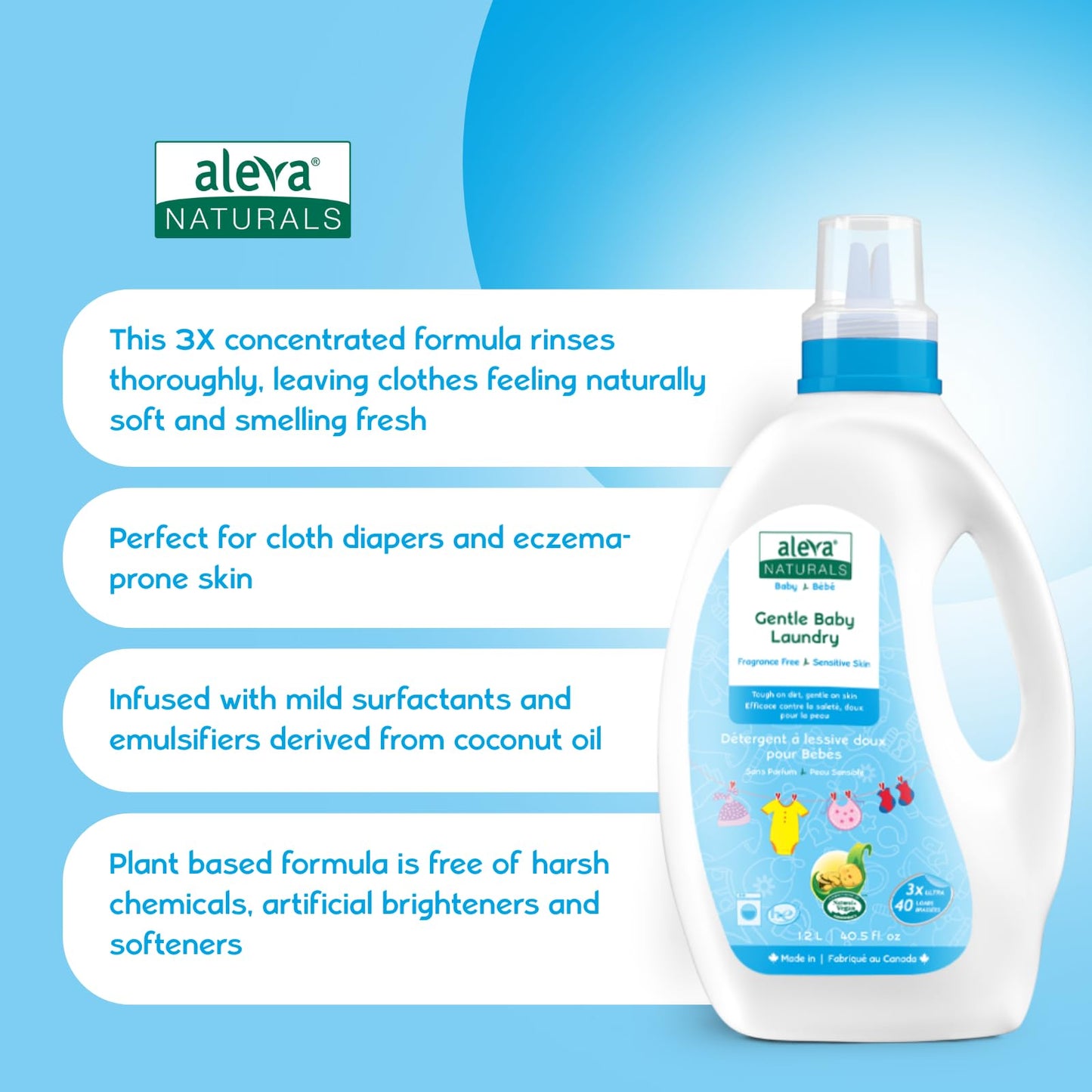 Aleva Naturals Gentle Baby Laundry, Effective Plant based Formula, Laundry Liquid, Fragrance Free, Tough on Stains and Dirt, Sensitive Skin friendly